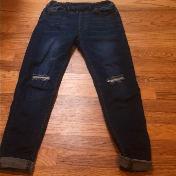 Jeans, distressed, pull-on, elastic waste, Small. - Picture 2 of 8